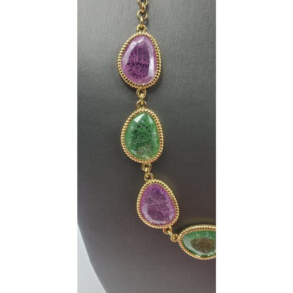 Vintage Butler and Wilson Crackled Pink Rose & Green Glass Stone Necklace in Box - Picture 4 of 6